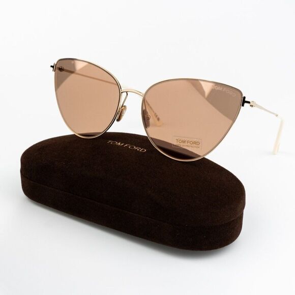 Tom Ford ANAIS-02 Women Sunglasses Gold Brown Mirror Cat Eye FT1005 32G NEW main image 12